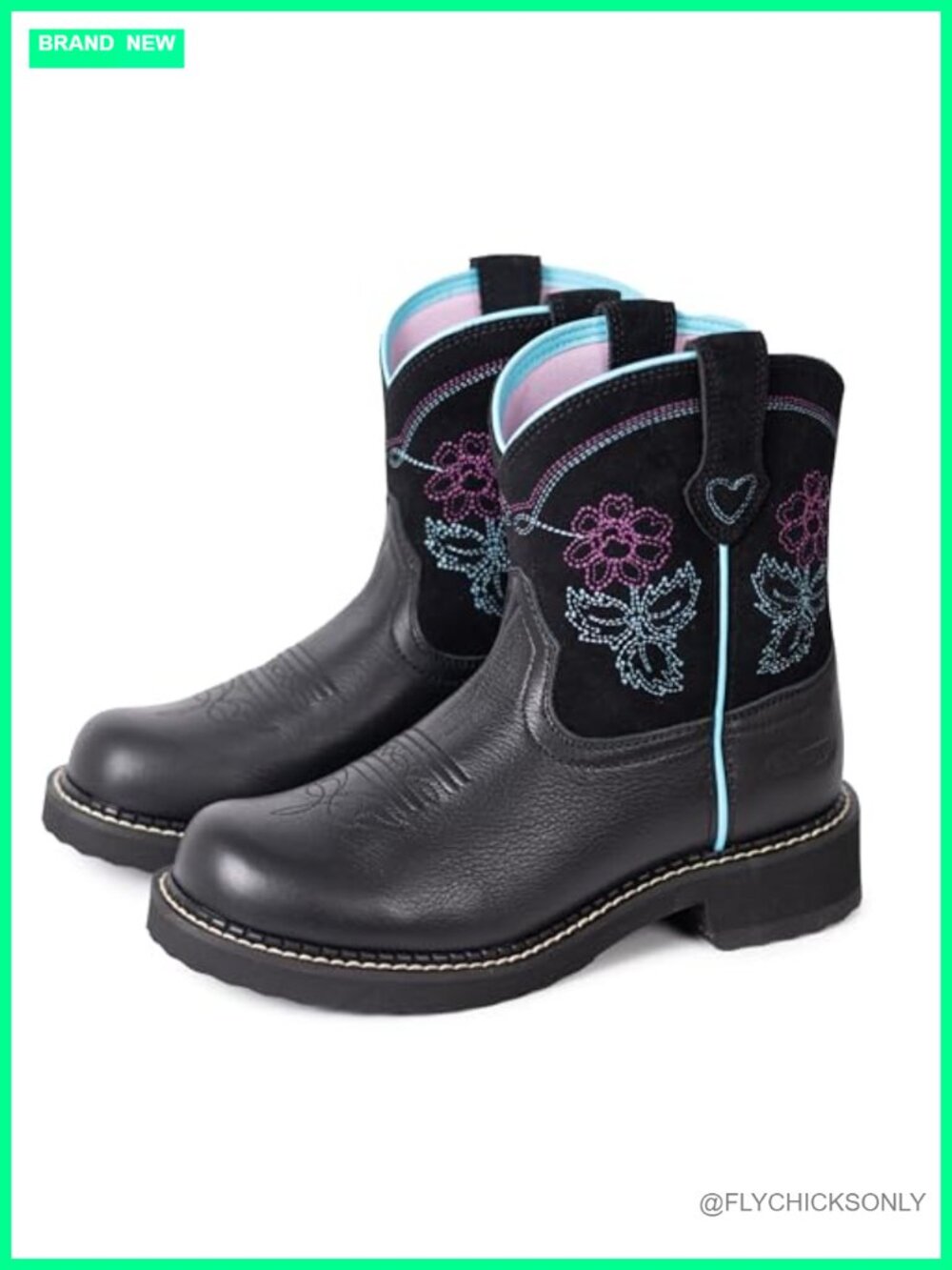 Full Grain Leather Cowgirl Ankle Boots Round Toe Embroidered Western